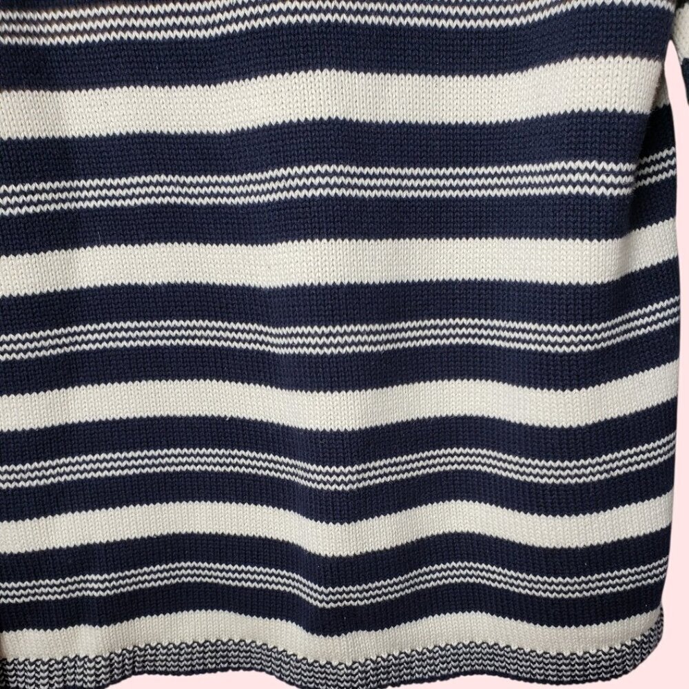 Laura Ashley Navy & White Striped Cotton Sweater Button Shoulder Womens Medium - Picture 7 of 12